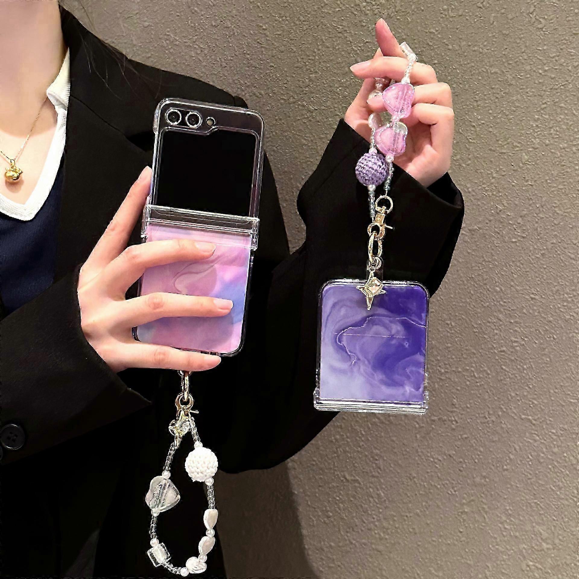 Cute Cartoon Pattern Case for Samsung Galaxy Z Flip 6 with Strap Bracelet Chain for Girls Women