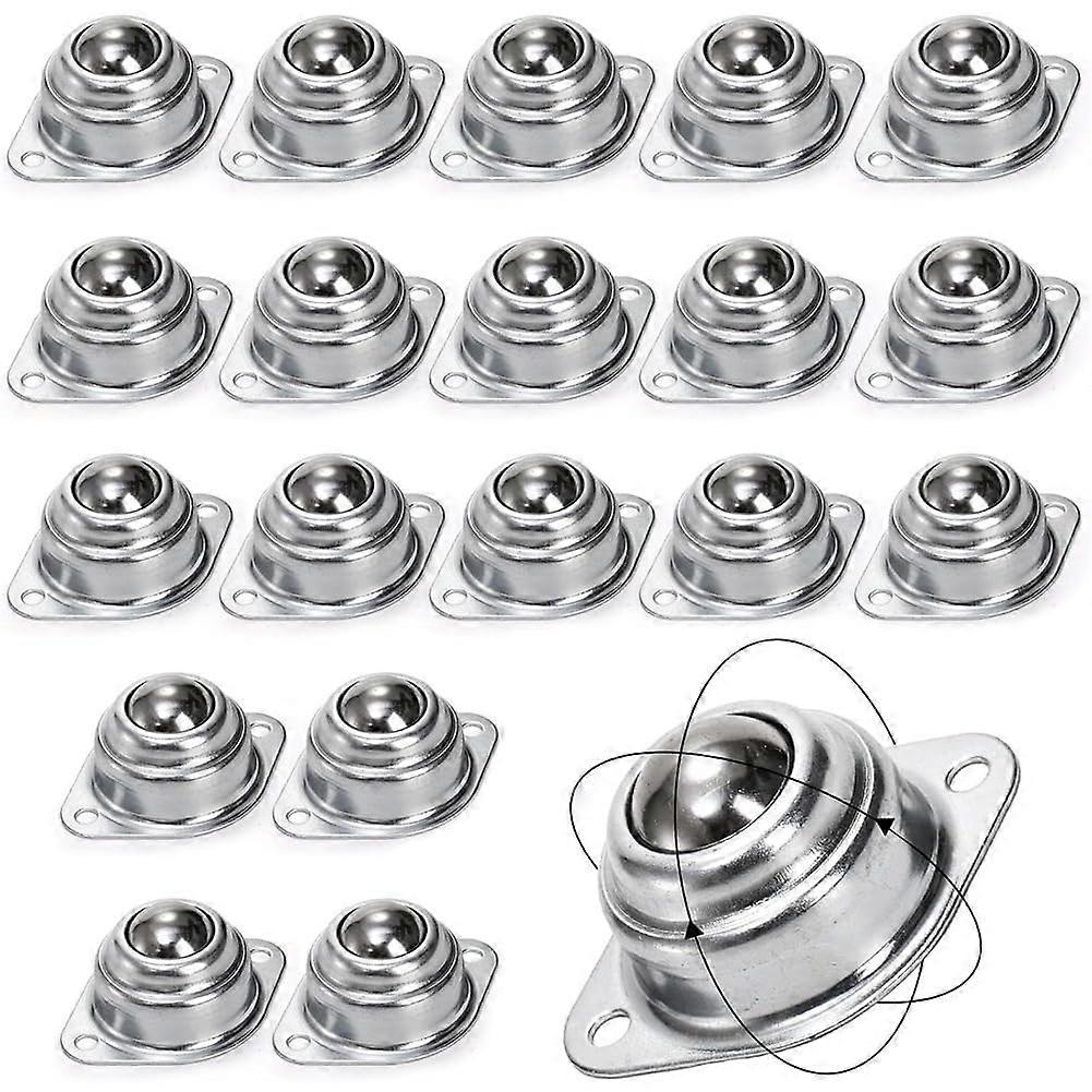 20 Steel Ball Bearings, Double Hole Screw Mounting Balls, Compatible with Roller Holders, 360-Degree Swivel Design