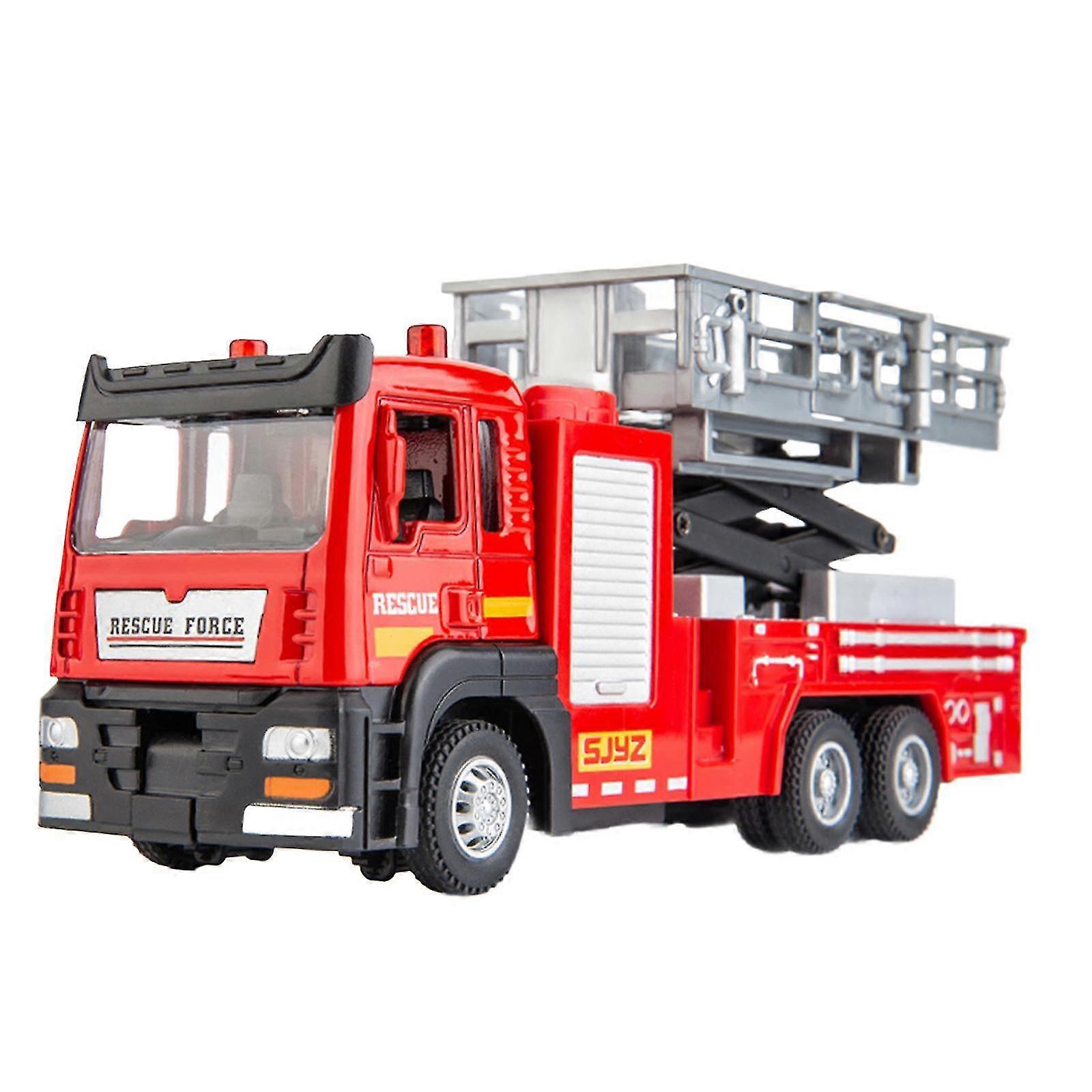 1:32 Scale Pull Back Fire Truck with Sound and Light High Detailed Alloy Mini Vehicle Toy Fire Engine Model Suitable for Various Ages