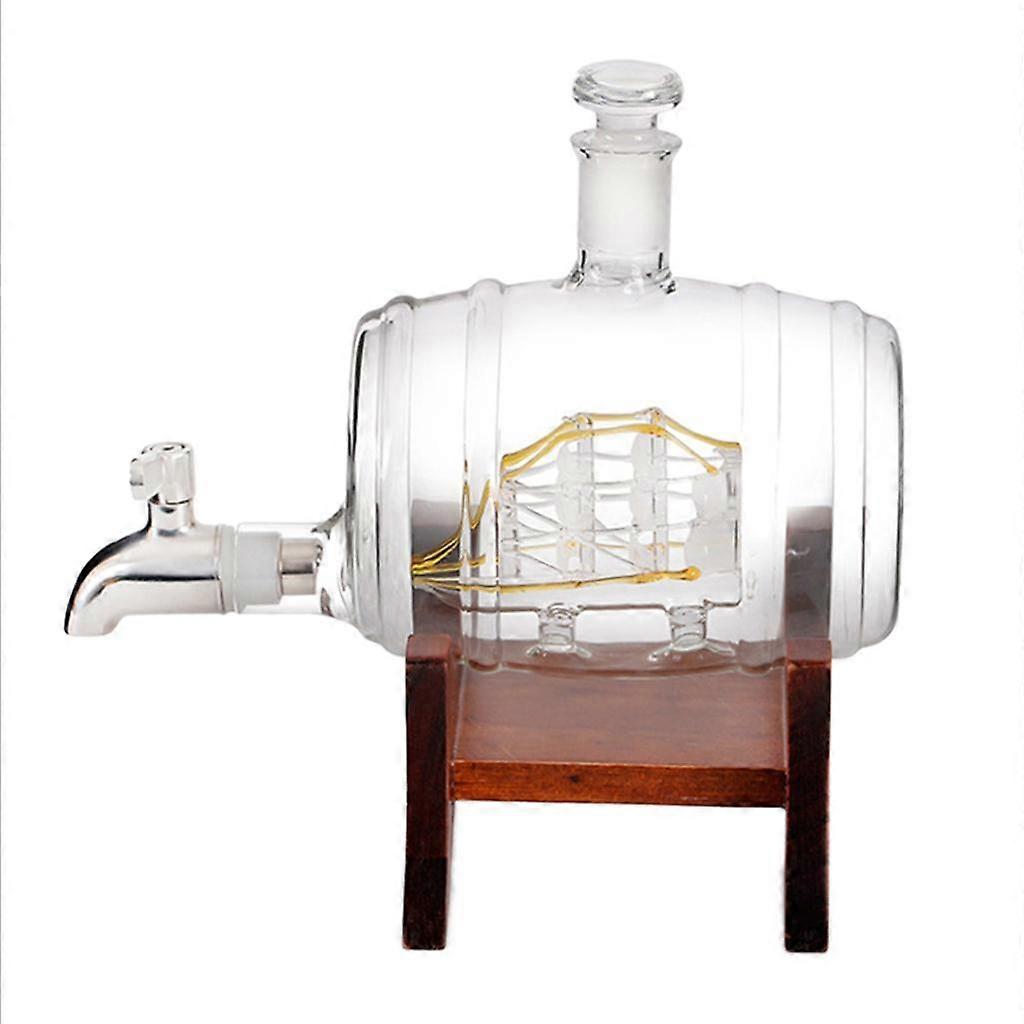 Barrel Decanter 1000ml Dispenser with Wooden Stand, Seal,