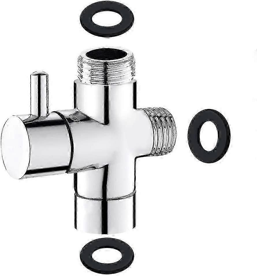 3 Way Valve, Solid Brass G1/2 Hand Shower Components Diverter Adapter for Shower Systems Replacement Part, Polished Chrome Finish Suitable f