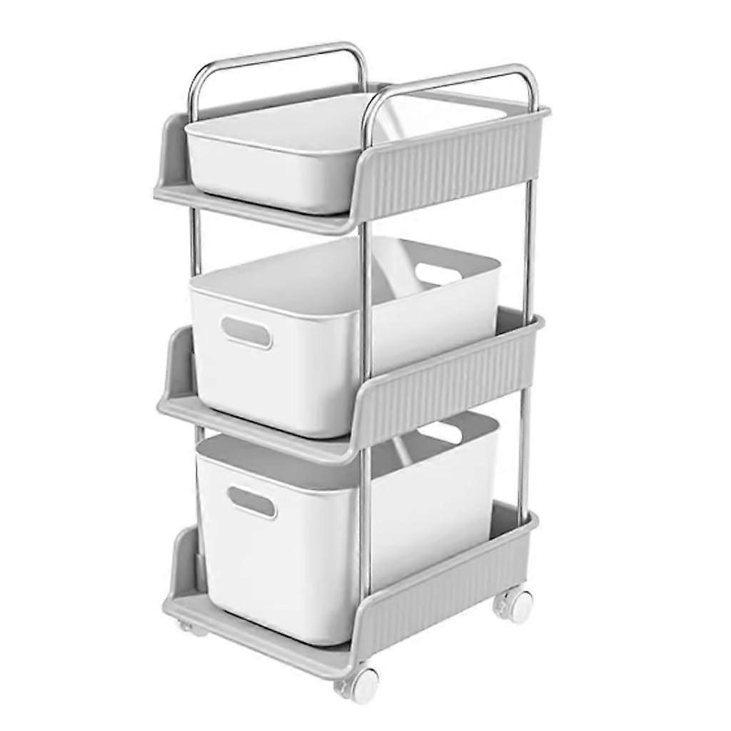 Rolling Storage Cart, 3-Tier Steel Shelving Unit With Handle, Mobile Shelf For Office, Kitchen, Bathroom