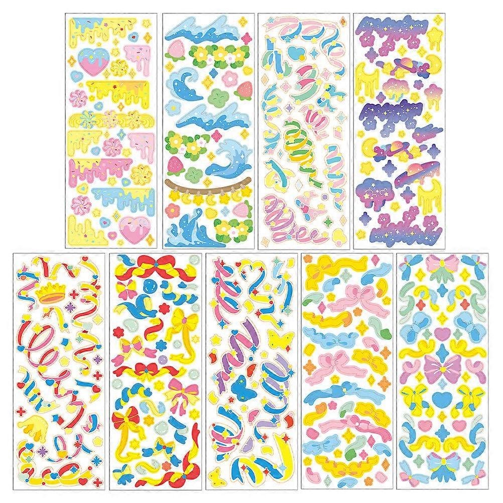 Planner Stickers Scrapbook Stickers 16.5x6.5cm Assorted Color 9 Sheets Self Adhesive
