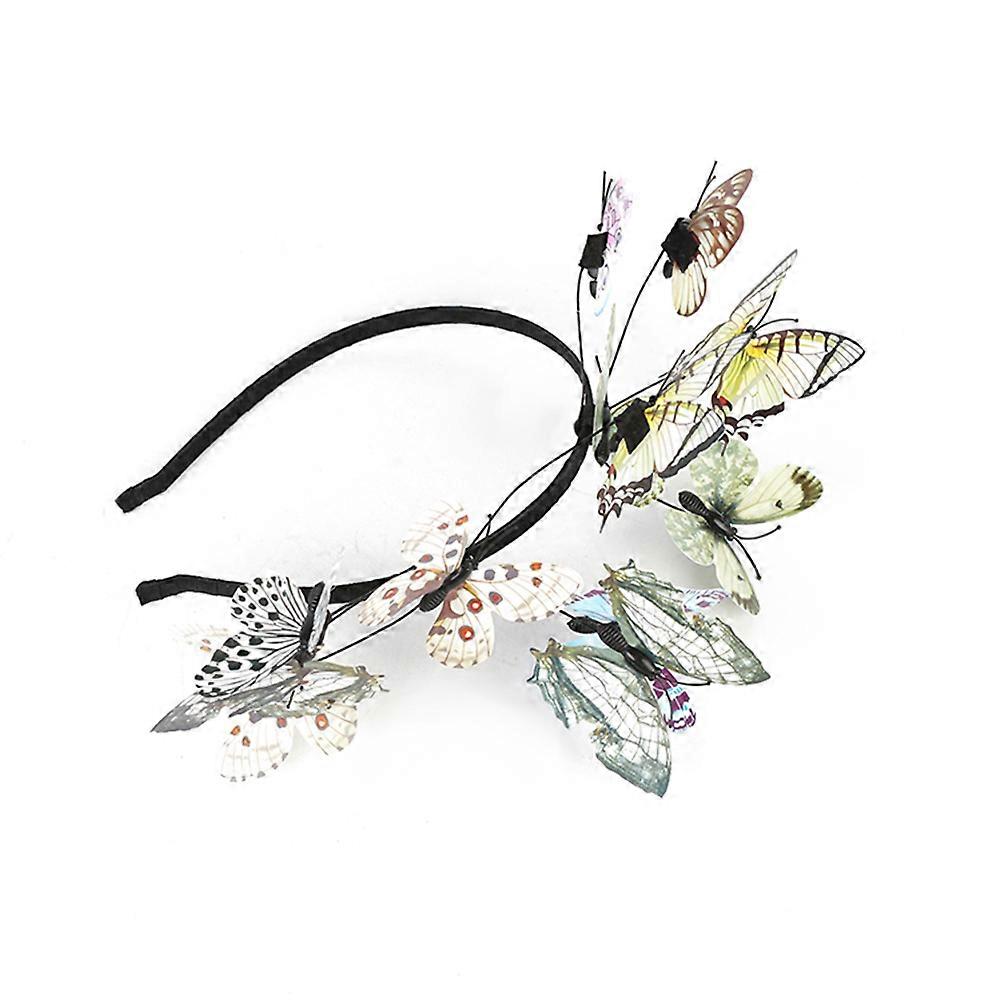 Wide Hair Band with Elegant Artificial Butterflies Design for Holidays and Parties 1Pcs