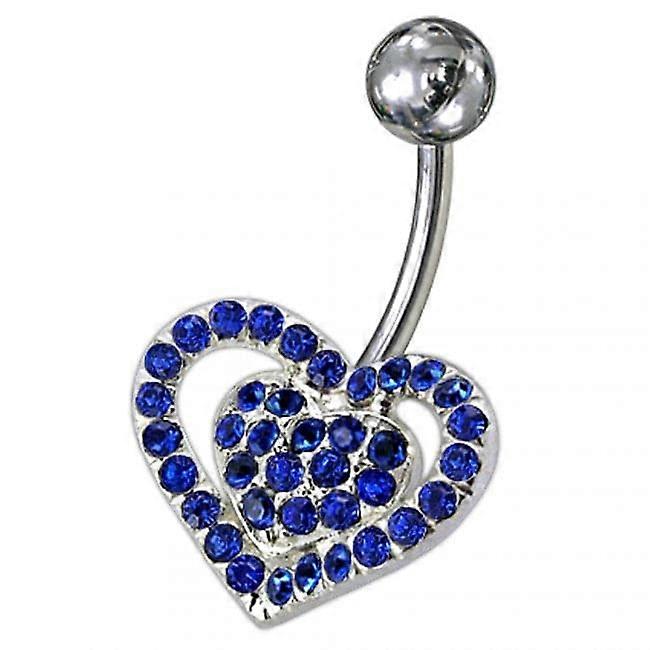 Silver Fancy Jewelled Heart Ss Curved Navel Ring