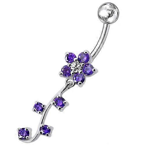 Fancy  Silver Flower Dangling Belly Ring