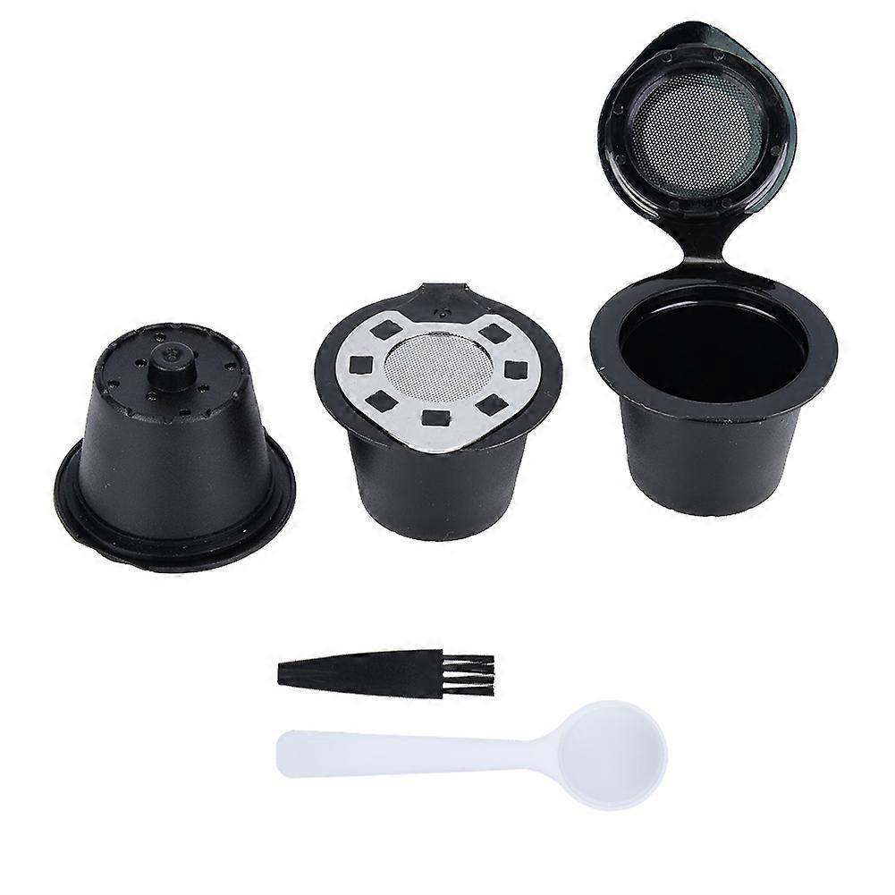 Set of 5 reusable and refillable plastic and stainless steel coffee capsules, with filter and strainer