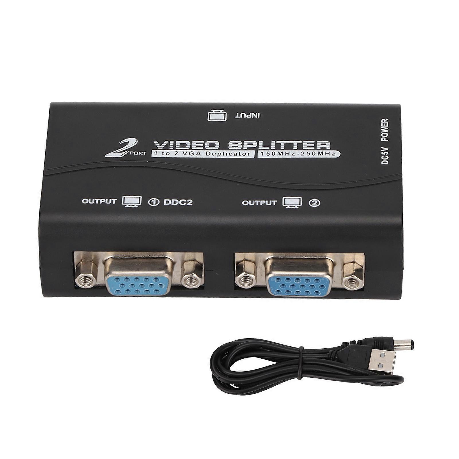 VGA Splitter 1 in 2 out 250 MHz, USB powered, 1920 x 1440, 1080p, for screen mirroring