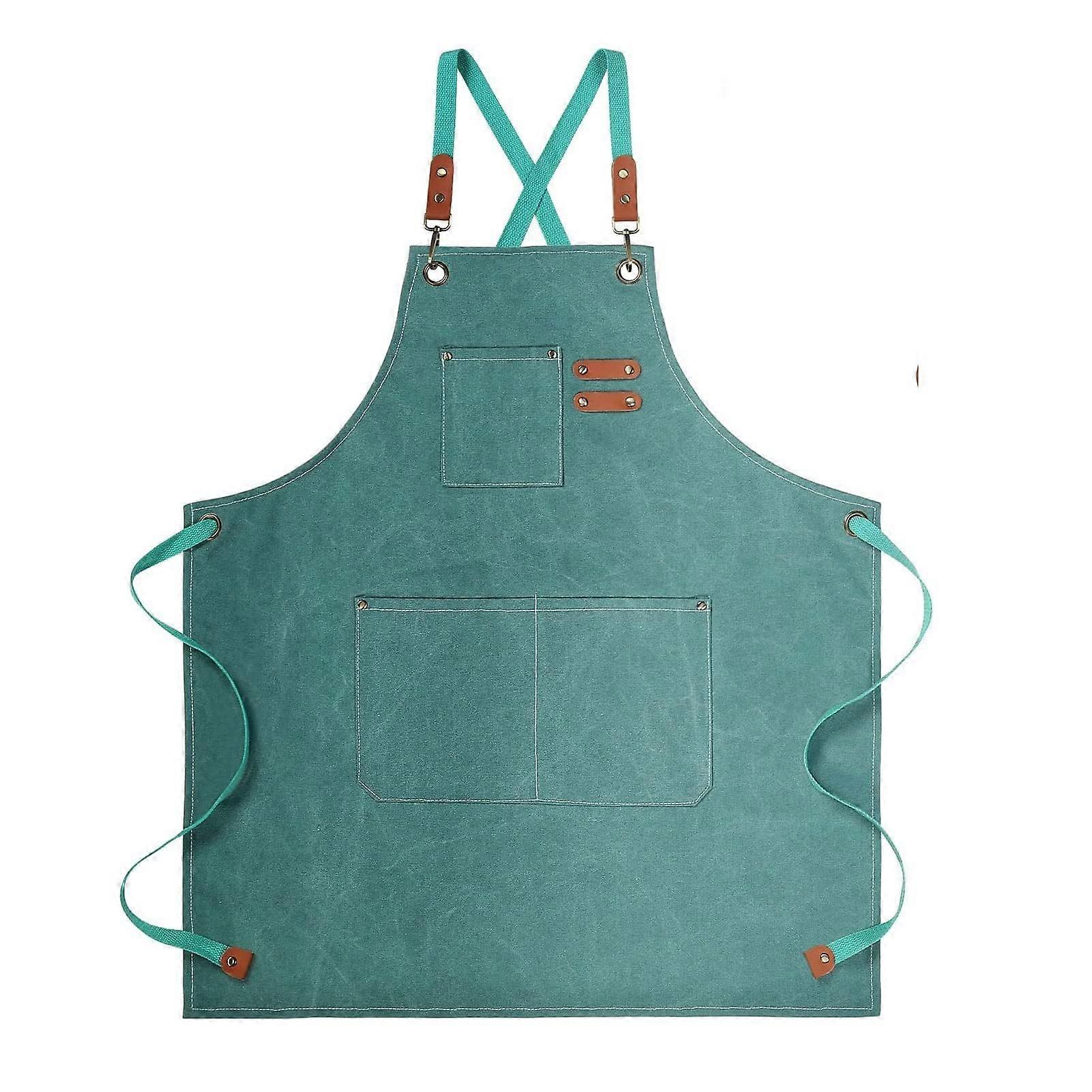 tool apron for men, sturdy waxed canvas work apron with pockets XL green
