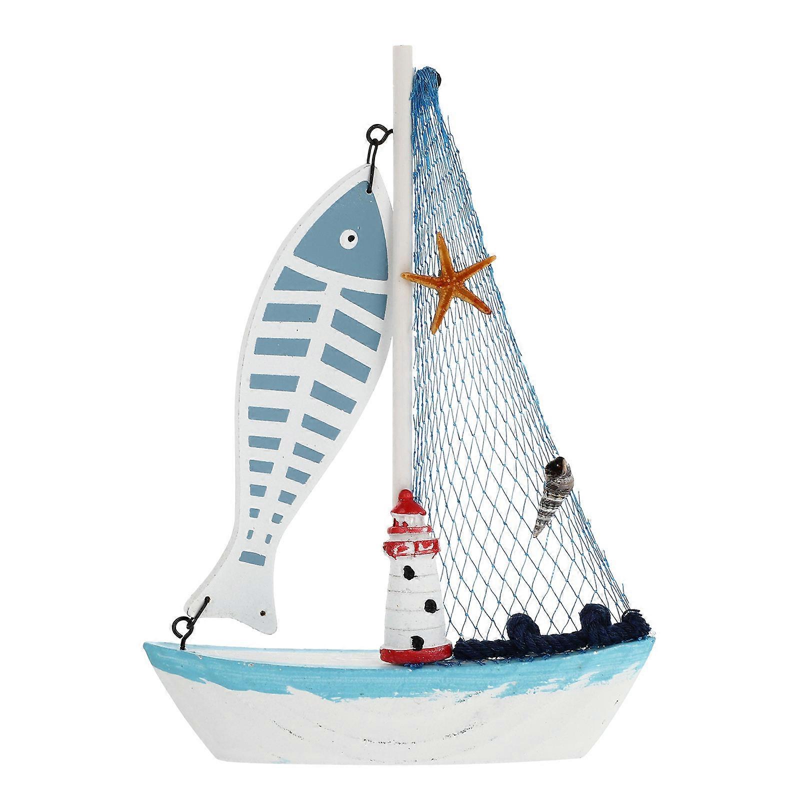 Blue Resin Sailboat Decor for Home and Party Decoration with Delicate Net Sailing Theme 1Pc