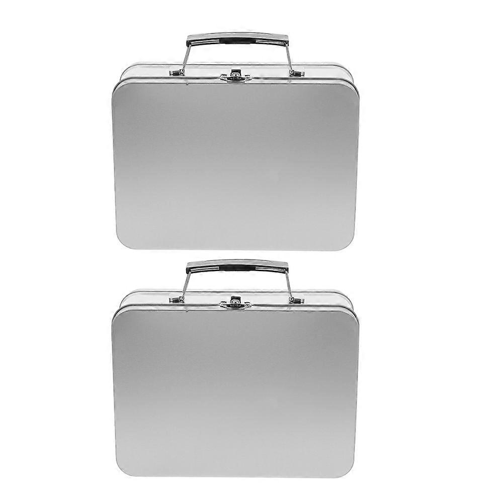 Retro Style Lunchbox Tinplate Material School Rectangular Shape 20.50X15.00X7.50CM 2Pcs