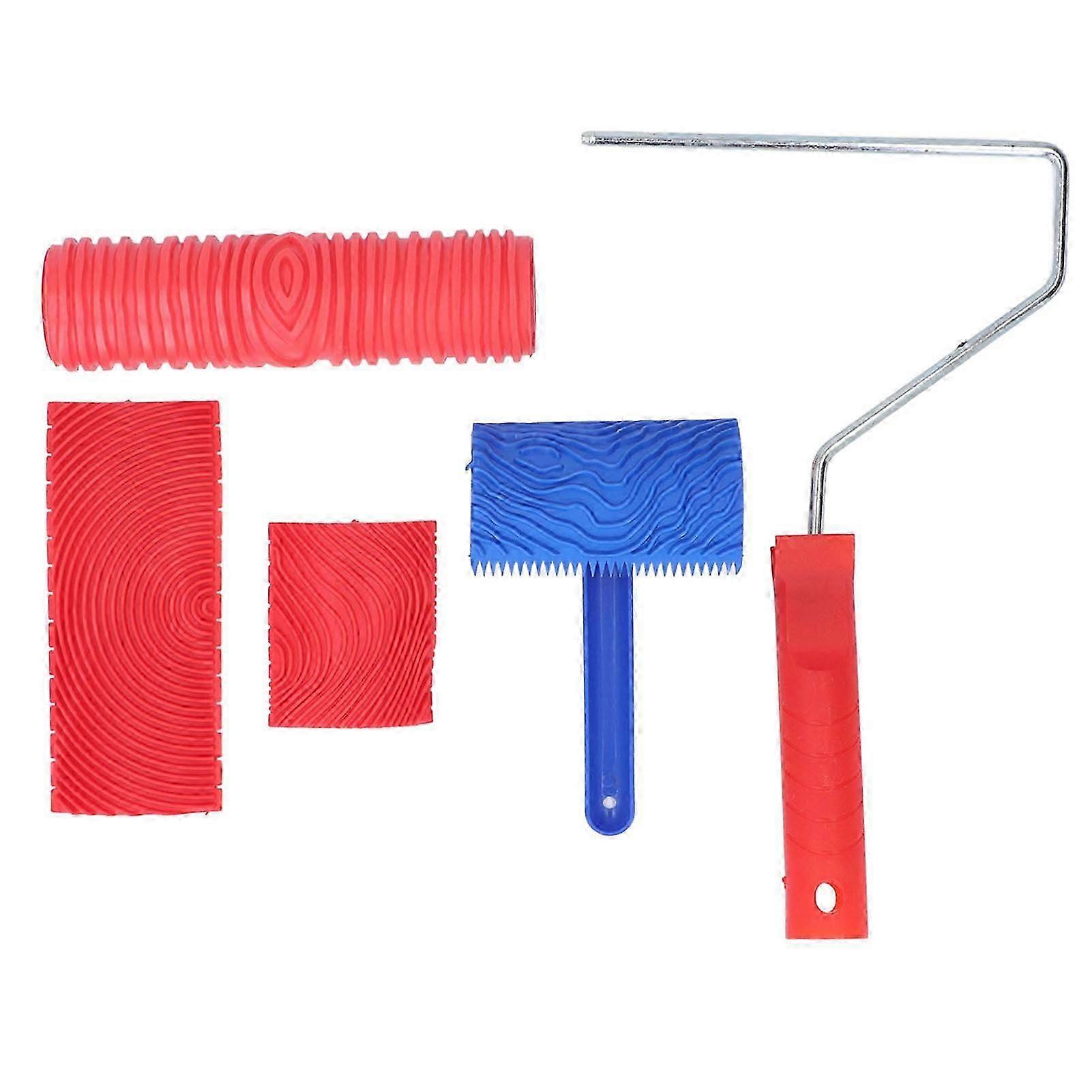 Set of 5 Wood Grain Roller Painting Tool Texture Pattern Graining with Handle for Wall Room Art Paint Decoration DIY