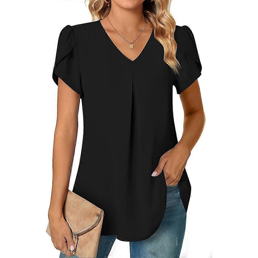 Summer Solid Colour Splicing Chiffon V-Neck T-Shirt