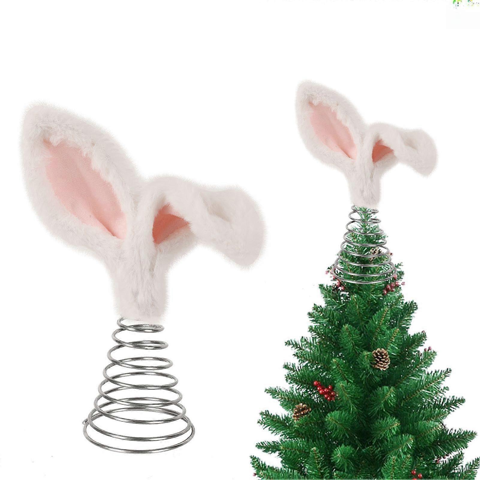 Bunny Easter Tree Topper - Plush Rabbit Ears with Metal Spiral Base for Festive Decoration and Creative Spring Decor