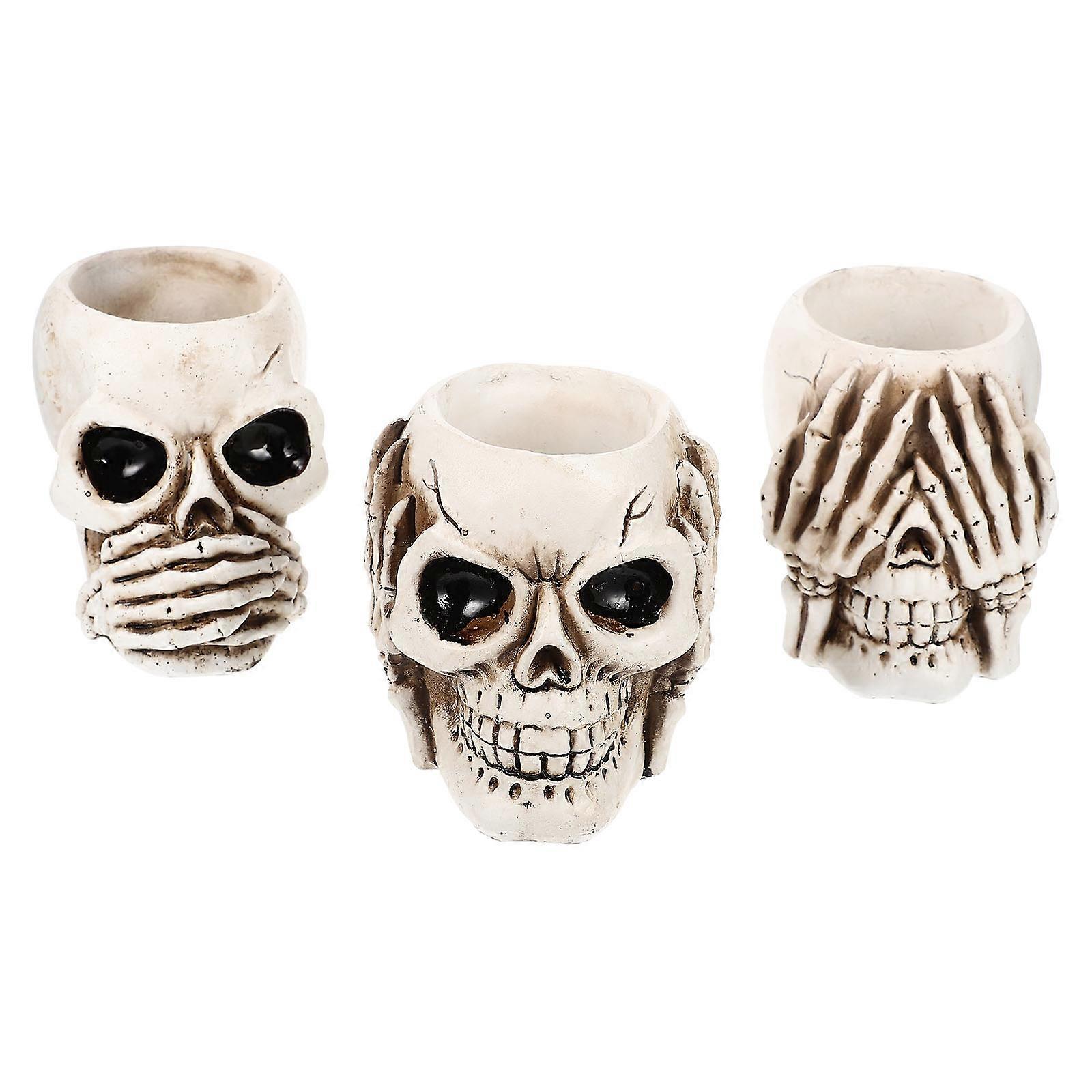 Flowerpot Mini Skull Set Resin Bonsai Pots Skull Design Home Supplies 3Pcs