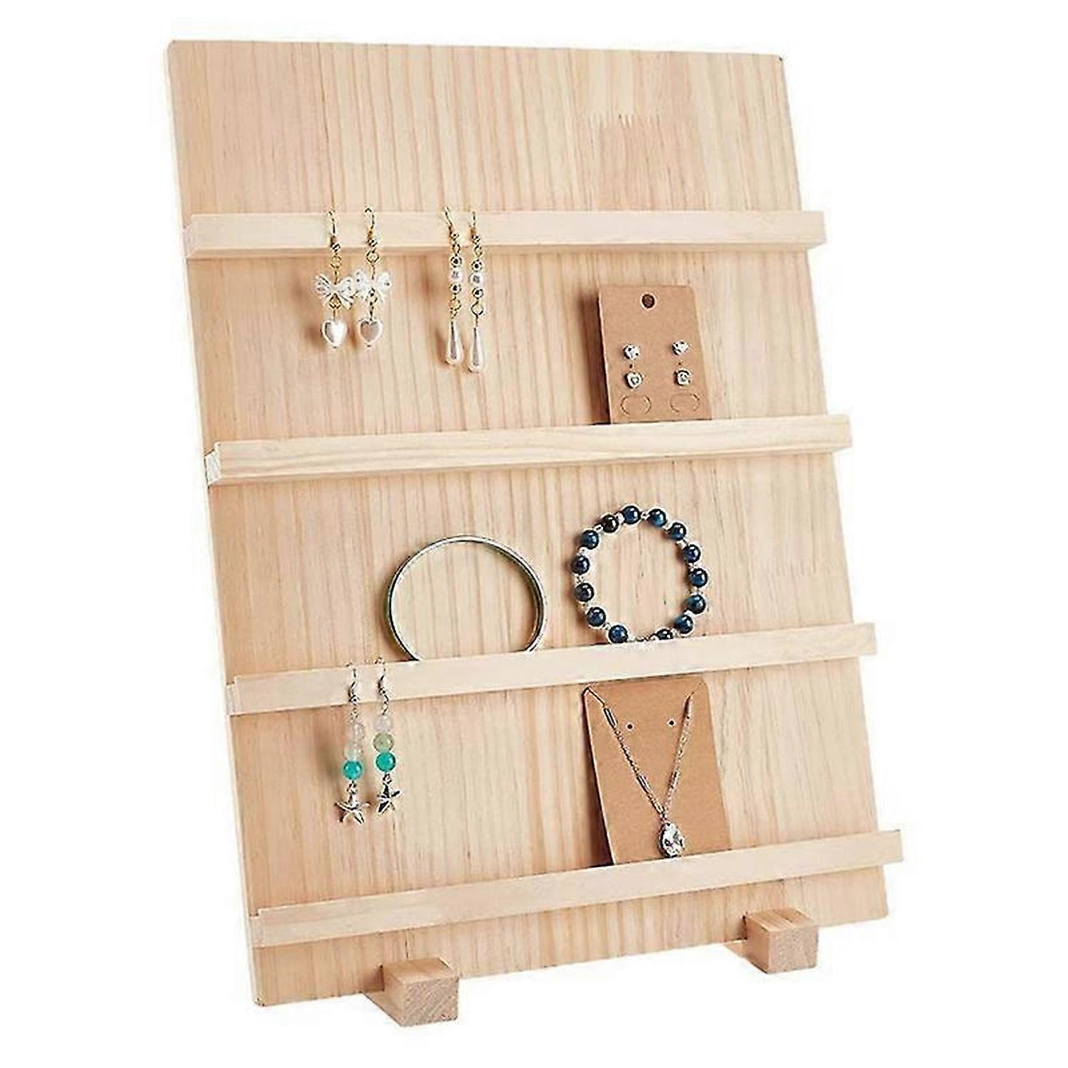 4-Tier Wooden Earring Display Stand,with Slots Rustic Earring Display Card Holder for Showing Exhibi