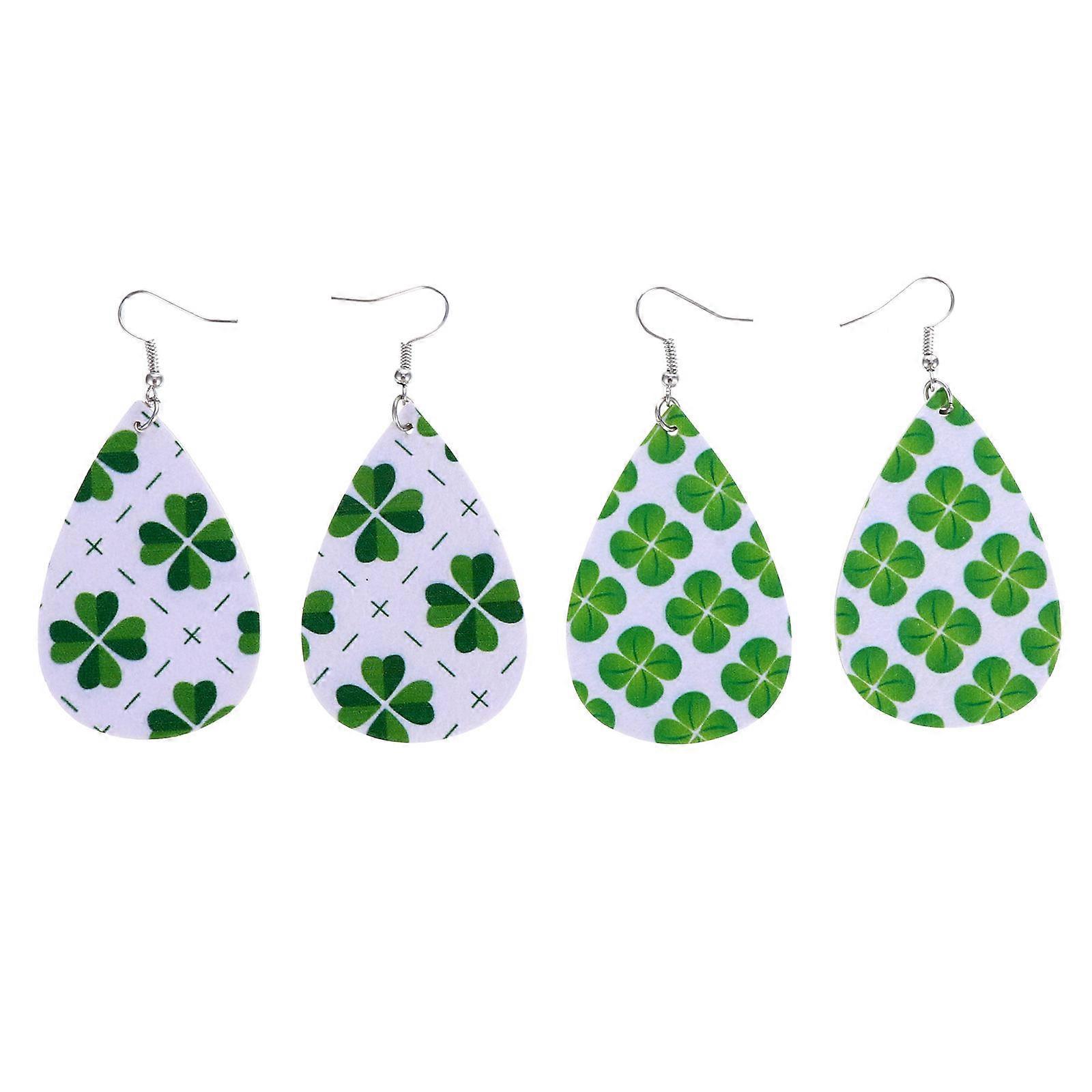 2 Pairs Saint Patrick's Day Shamrock Earrings Durable Irish Clover Drop Accessories for Festival Party Decoration