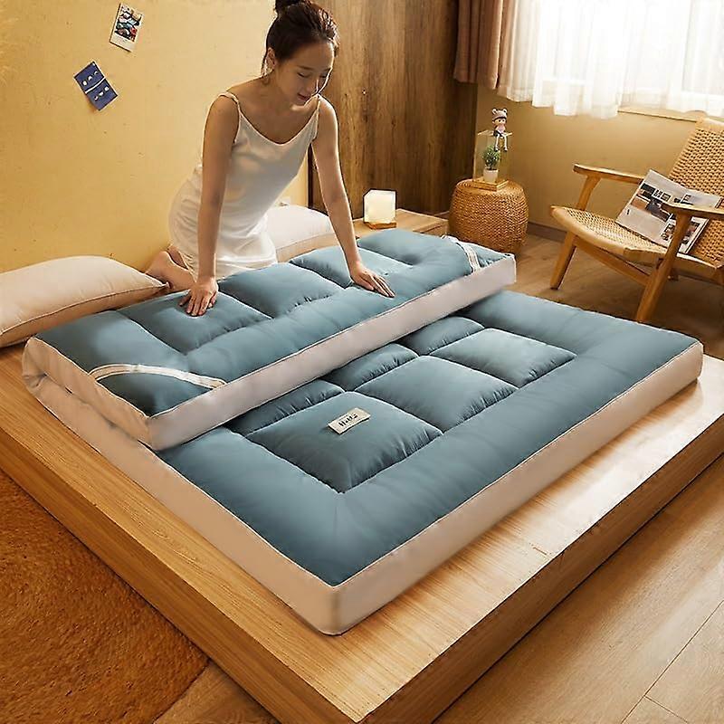 Japanese Floor Mattress Thick Roll-Up Guest Mattress For Sofa Portable Single Mattress 71x79 Inches Green Foldable