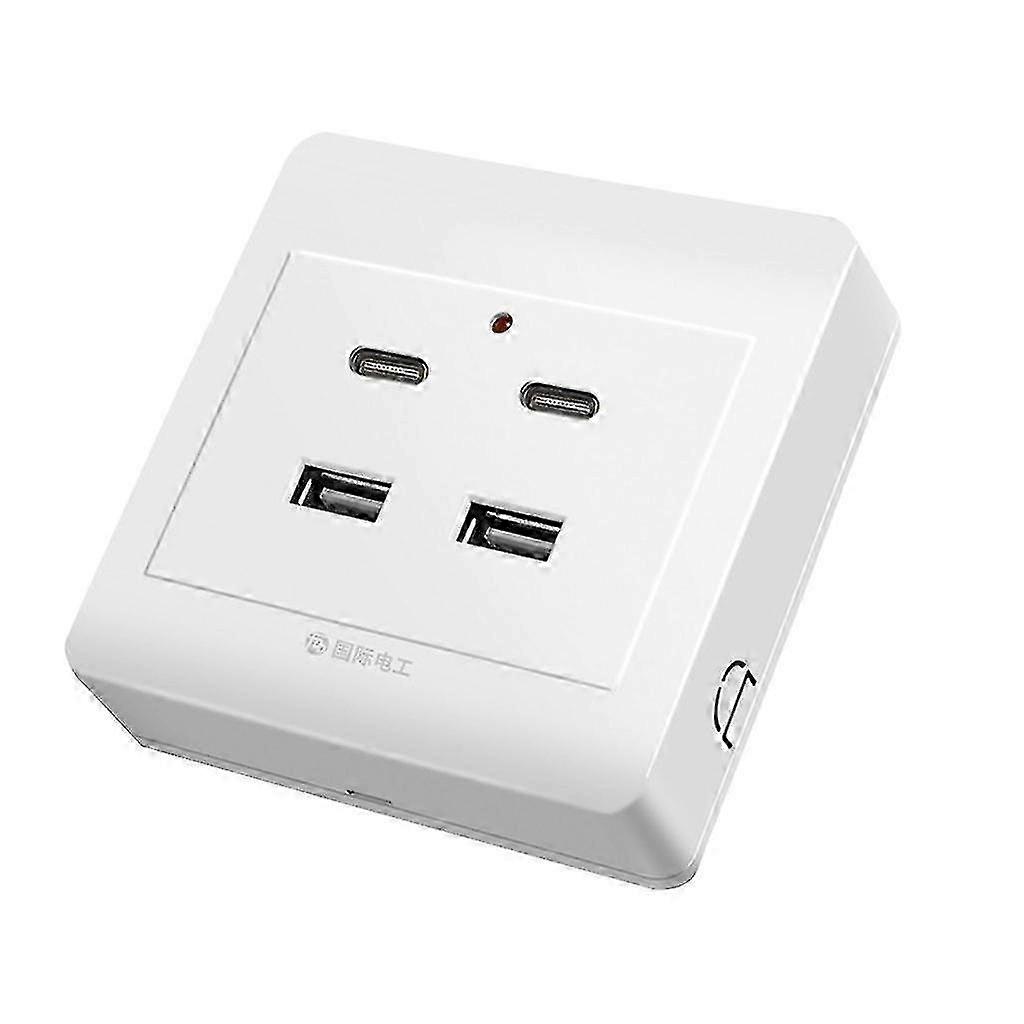 Type-C USB-vægoplader med stikkontakter og USB-porte til kompatible enheder