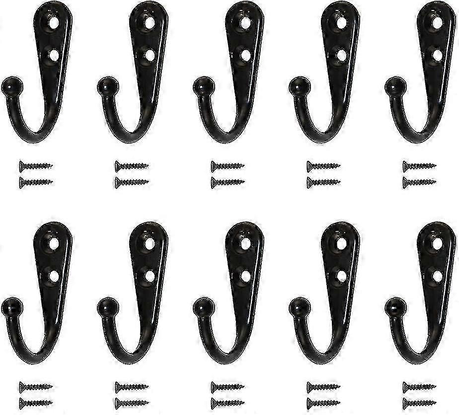 10pcs Single Hooks Black Wall Hooks Black Coat Rack Equipped With Mounting Screws