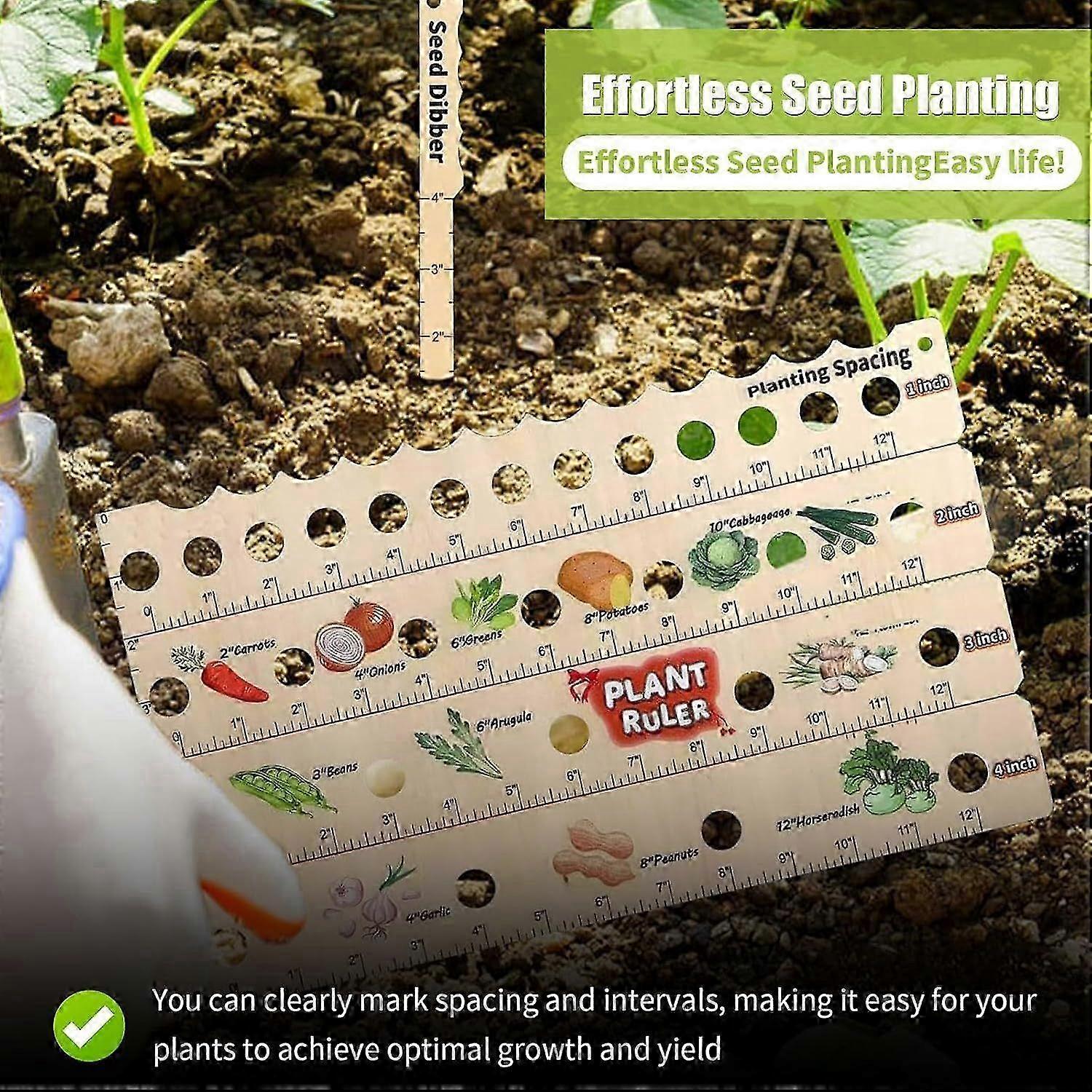 Wooden Plant Ruler with Seed Dibber, Seed Spacing Ruler with Holes, Seed Planter Tool for Precise Spacing, Sowing Portable Garden with Planting Guide