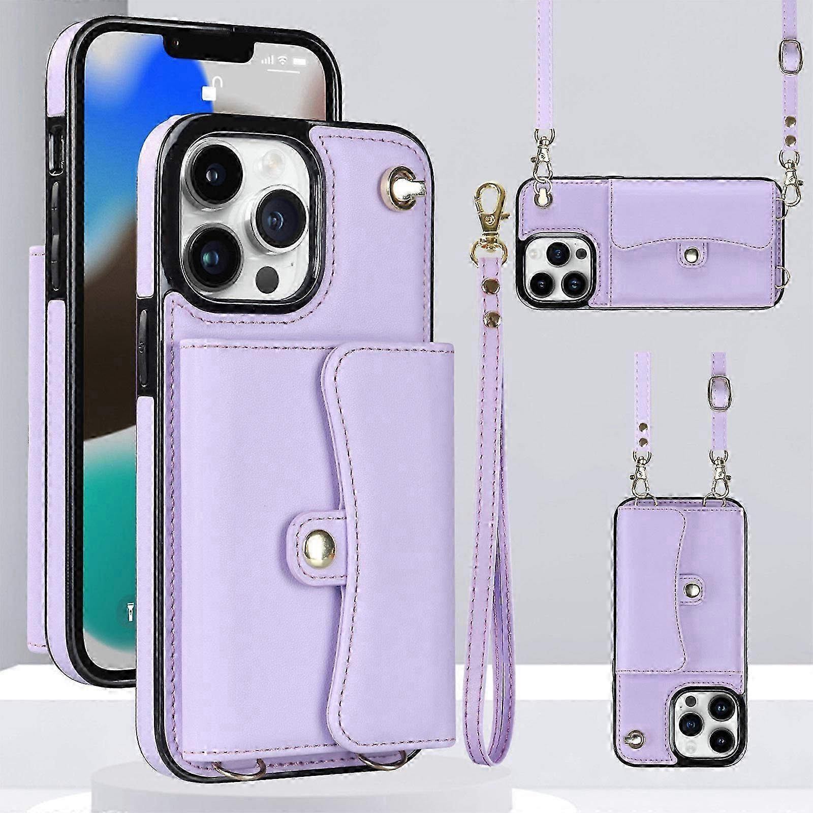 iPhone 15 Pro Max/ 15 Ultra için kılıf, Kart Yuvalı Çapraz Askılı Kılıf, Çıkarılabilir Kayış Bileklik Deri Koruyucu Telefon Kılıfı