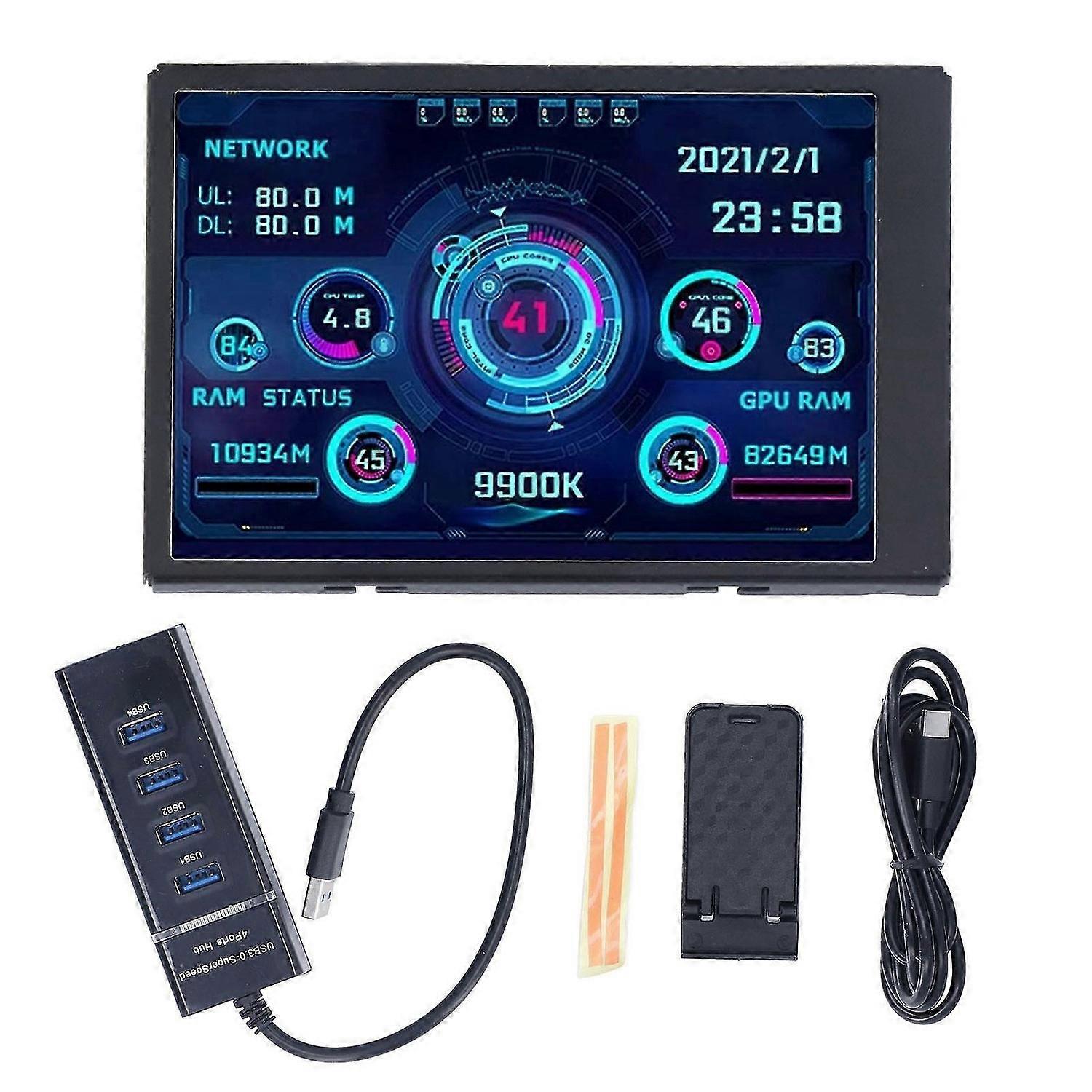 3.5in Display Screen Monitor Set 360 Rotatable IPS Full View Angle Monitor for ITX Chassis With USB3.0 Hub