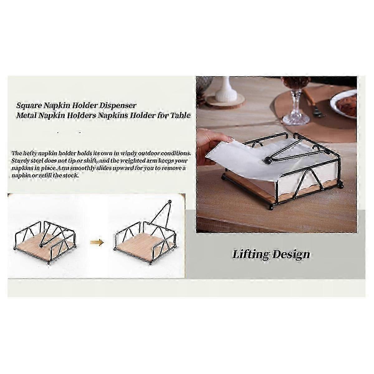 Napkin Holder for Table, Flat Napkin Holder with Weighted Arm, Square Paper Napkin Holders, ElegantNEW
