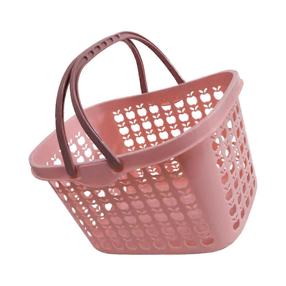 Pink Plastic Shopping Basket with Handle – Portable Storage Container for Fruits, Vegetables, Snacks, and Flowers – Ideal for Use