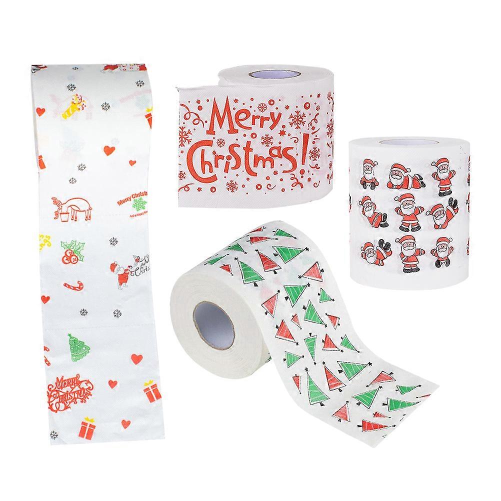 Christmas Pattern Soft Quilted Toilet Paper   4 Rolls, Strong Absorption, No Fading, Bleaching Free, Disposable Napkins for Home, Restaurant,