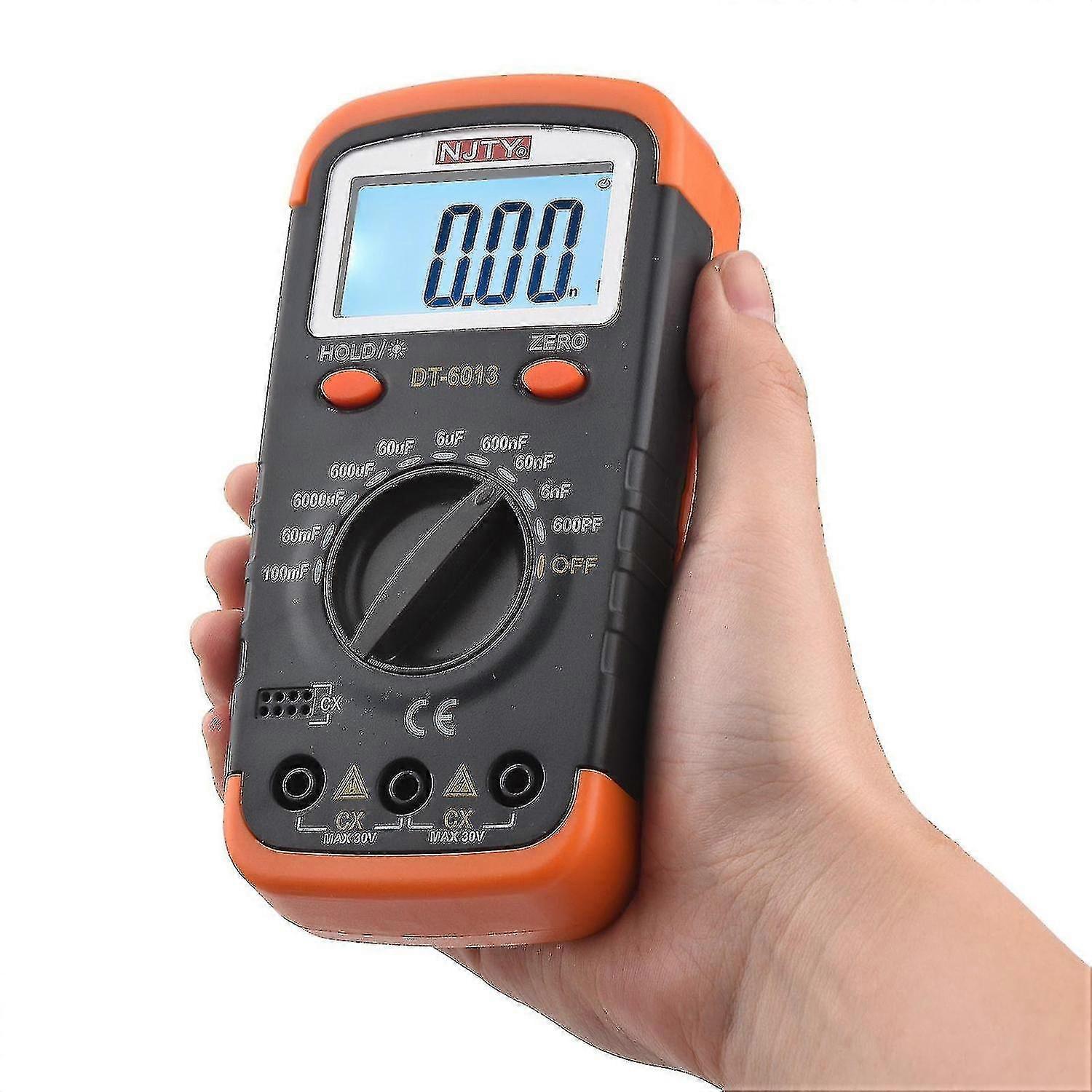 Digital Capacitance Meter with LCD Backlight Display - High Accuracy 6000 Counts for Measuring Capacitors from 600pF to 100μF