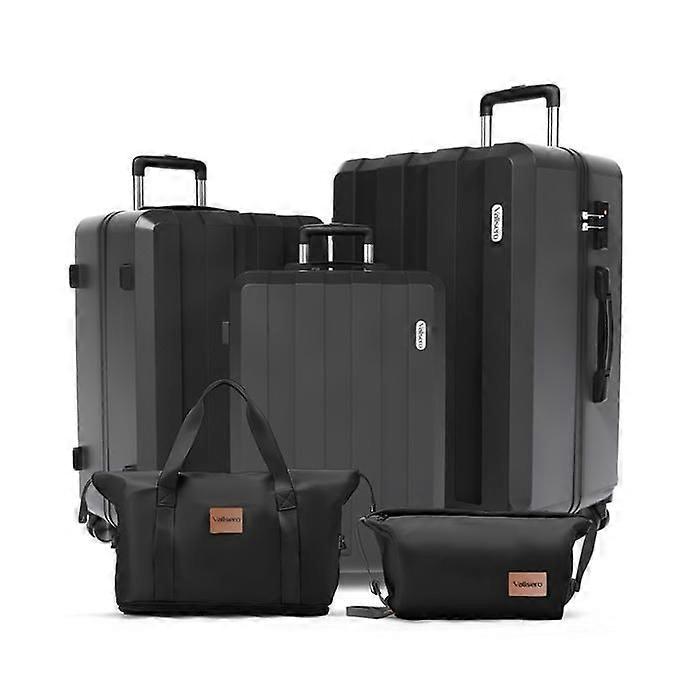 Set van 5 reiskoffers, koffer 75cm-66cm-55cm + opvouwbare reistas + make-up tas, ZWART