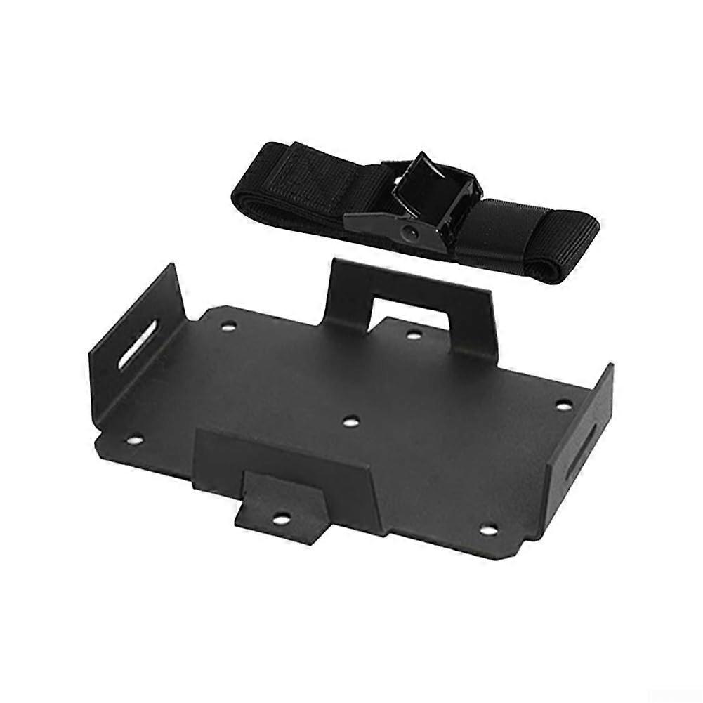 Practical storage solution: The aluminum battery tray features adjustable straps to prevent slipping.