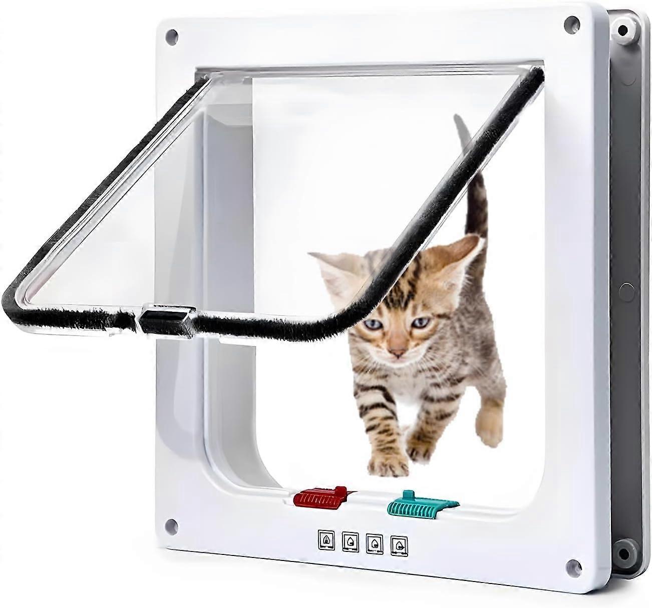 Cat Flap Weatherproof Pet Safety Door with 4 Way Locking, Cat Flap for Indoor and Outdoor Door, Window, Wall