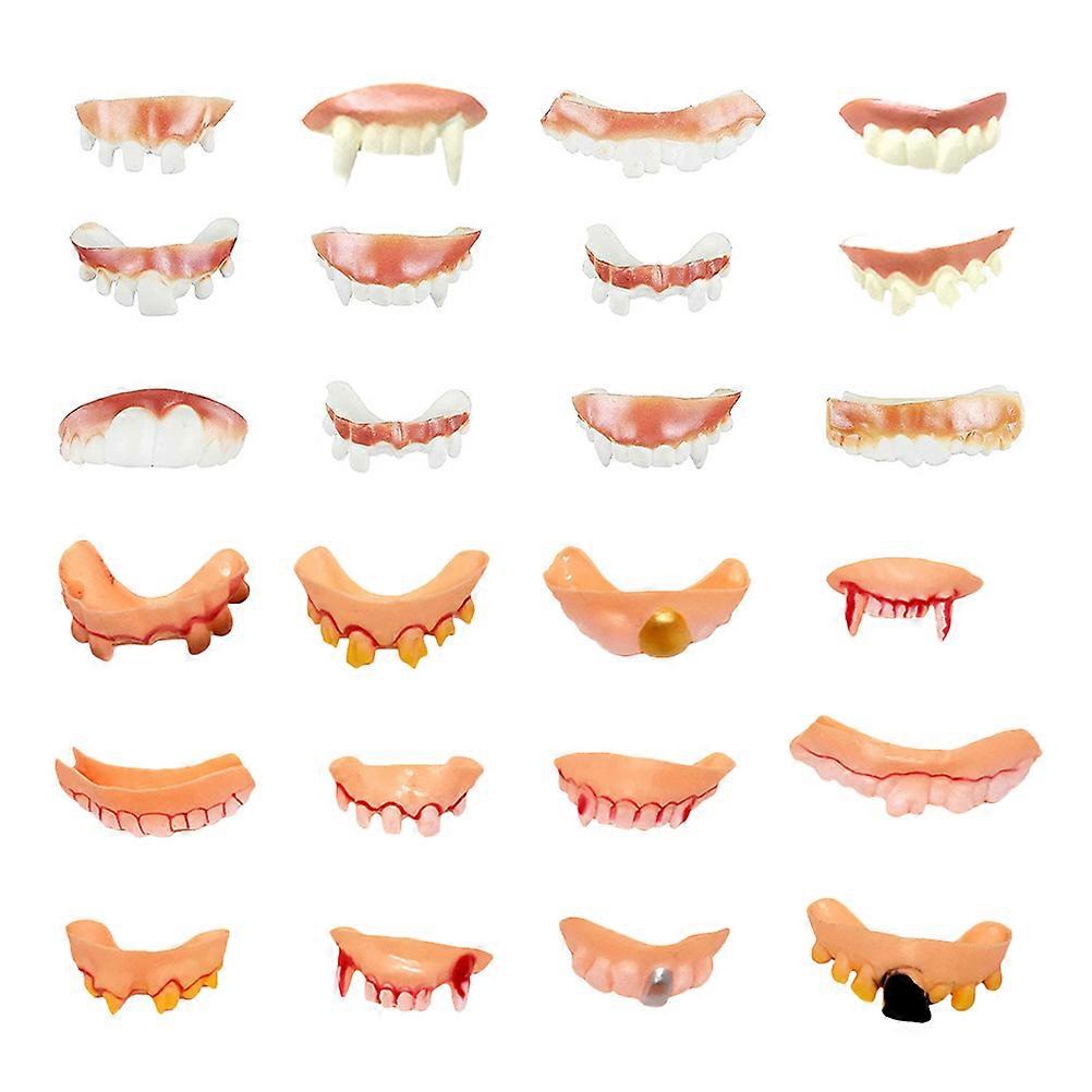 24pcs Fake Teeth for Halloween Gnarly, Ugly Costume Party Props for Cosplay and Scary Theme Events to Create a Spooky Atmosphere