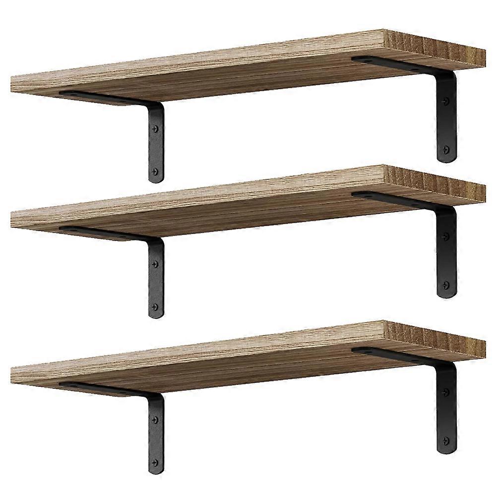 Wall Floating Shelf Item Display Rectangular Shape Solid Wood 40.00X15.00X1.50CM Brown 3 Sets