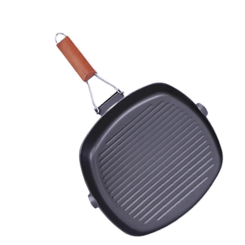 Breakfast Frying Pan Non-Stick Technology Iron Cast Frying Pan Stripe Design for Steak Even Heat Conduction 1Pcs 46x29x3.5cm