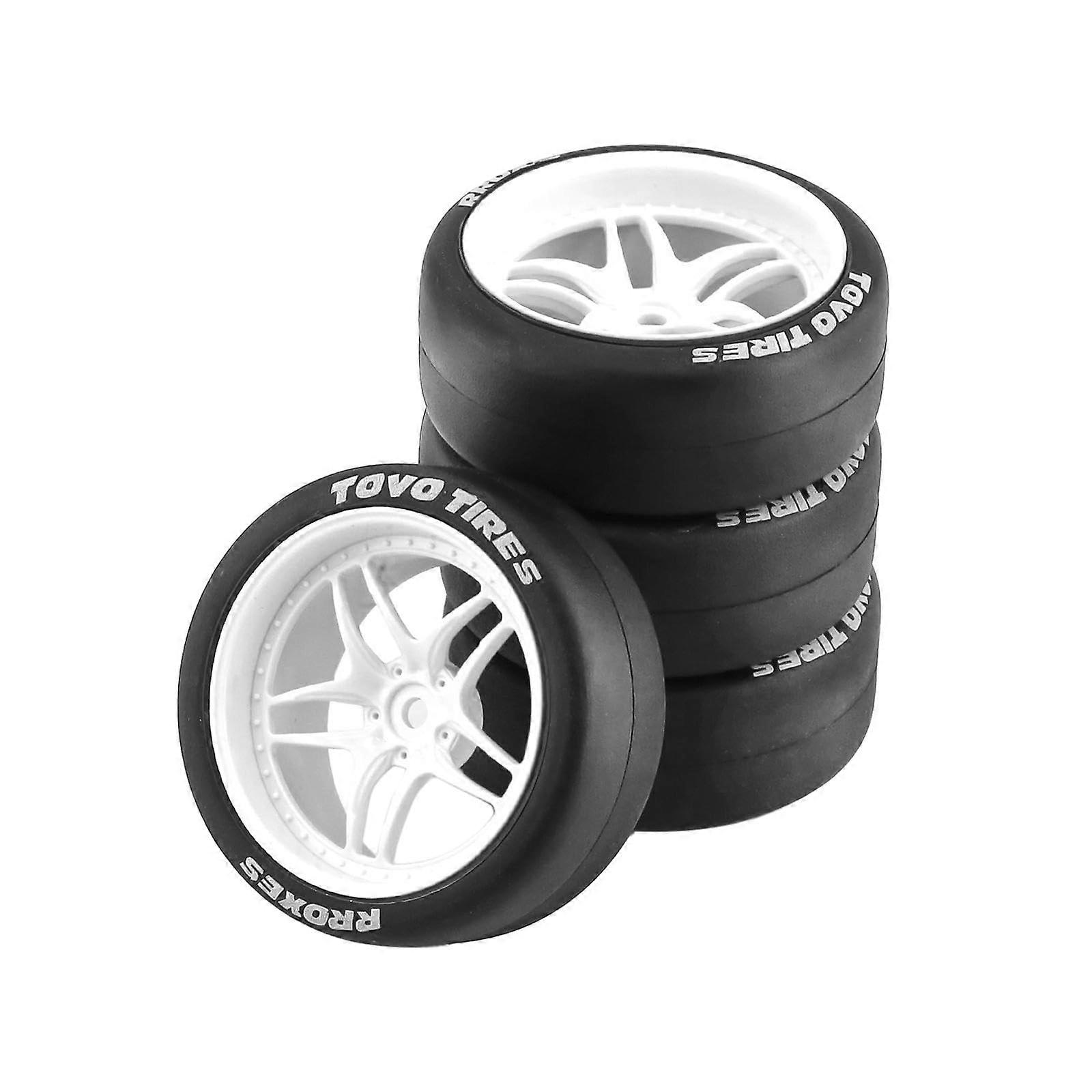 Set of 4 RC Car Rubber Tyres, 12 mm Hub, Durable for XV01 1:10 RC Car, White