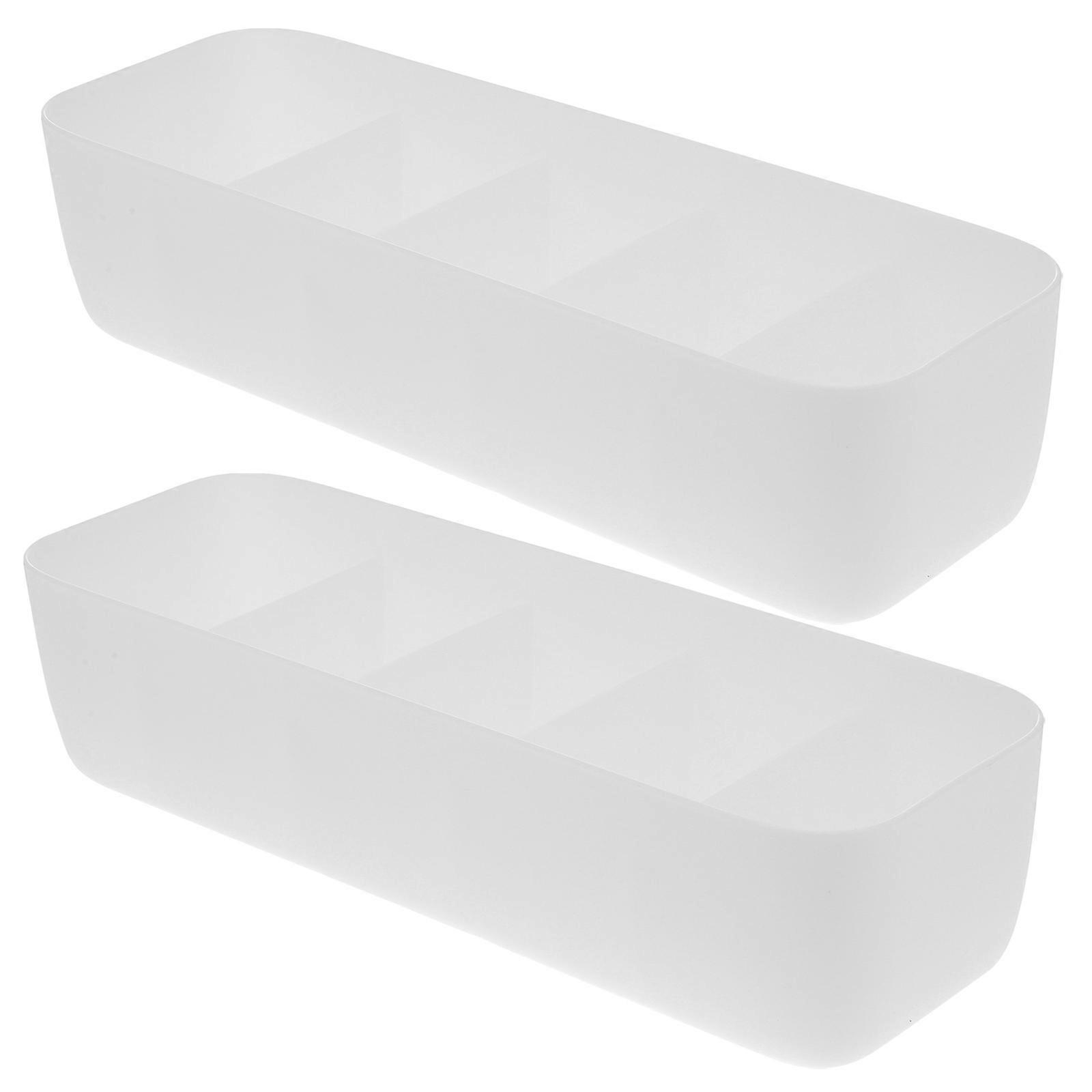 Plastic Storage Box 2Pcs White for Storing Underwear with 5 Compartments