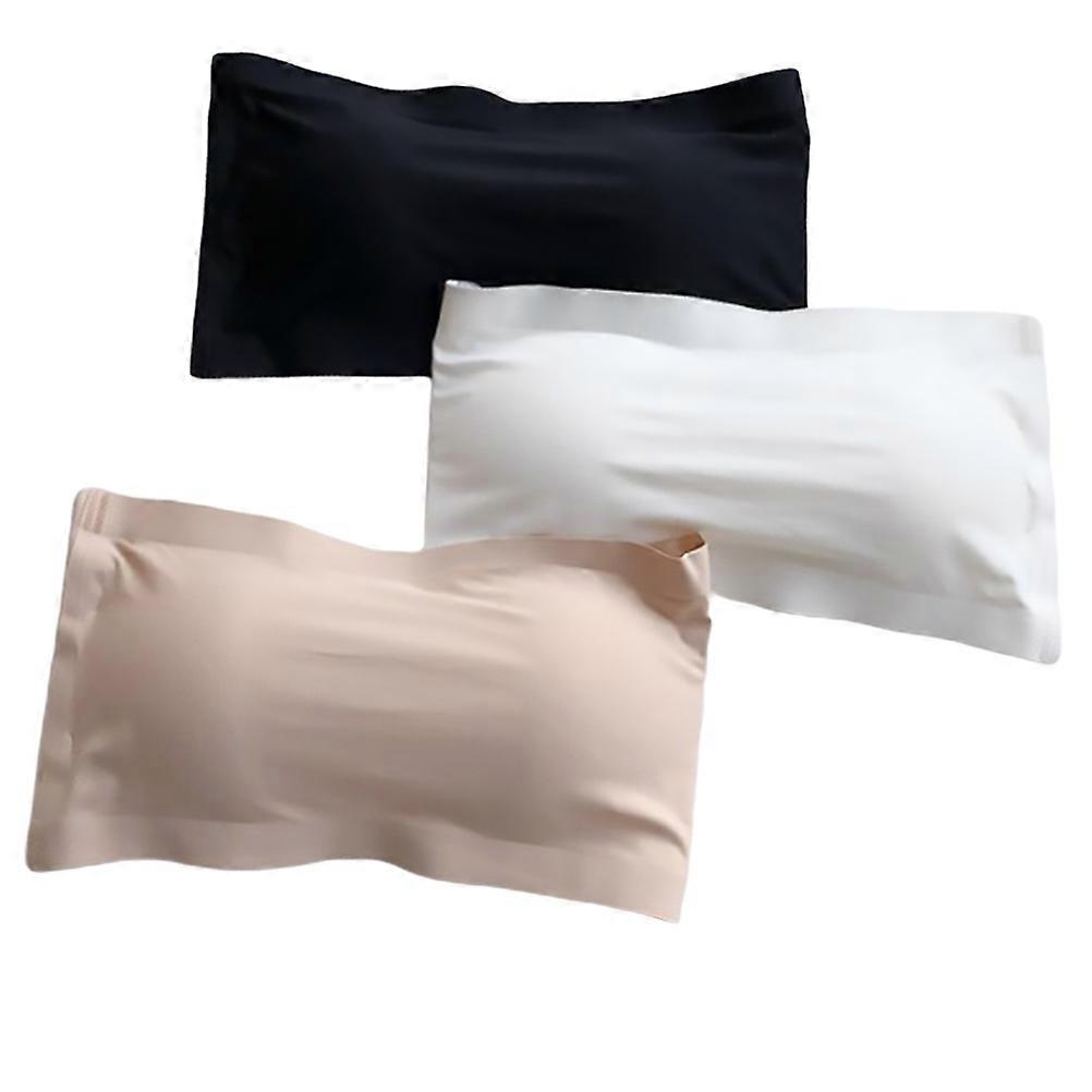 3pcs Ice Silk Strapless Chest Wraps in White Black and Skin Color