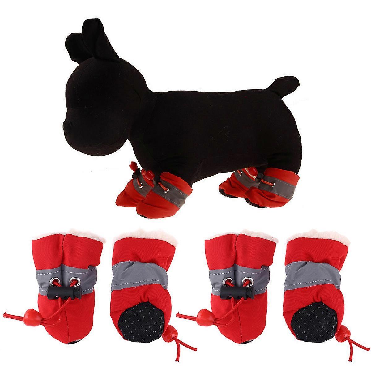 Small Dog Booties Thick Plush Casual Design Paw Protector Red Size 2 1Set
