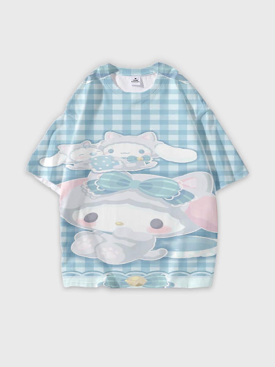 T-shirt girocollo Cartoon Pattern manica corta sciolta M2188