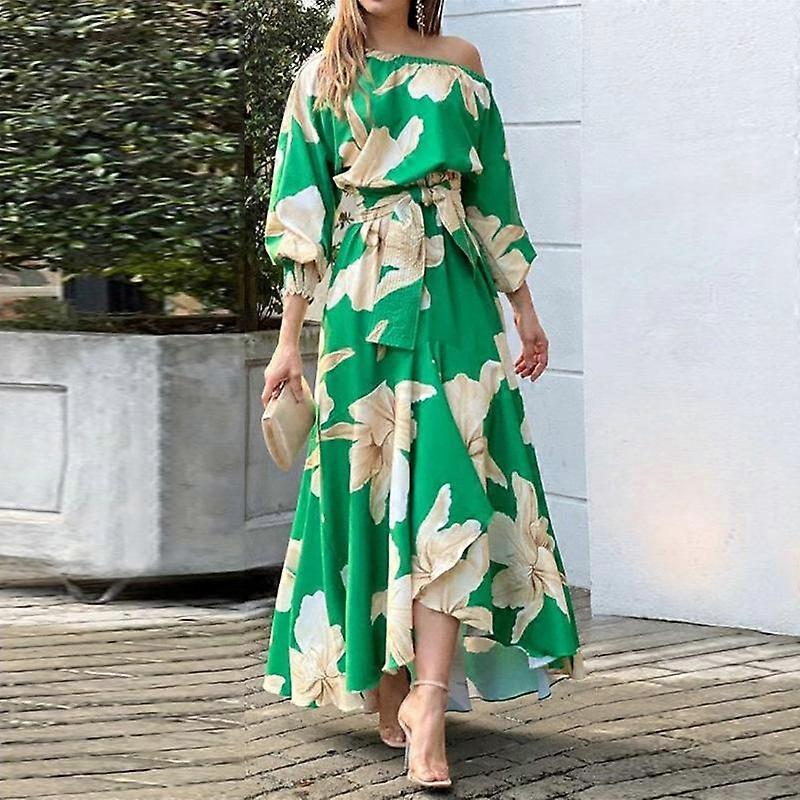 Spring and Summer Women's Temperament Elegant Commuter Printed Lantern Sleeve Dresses