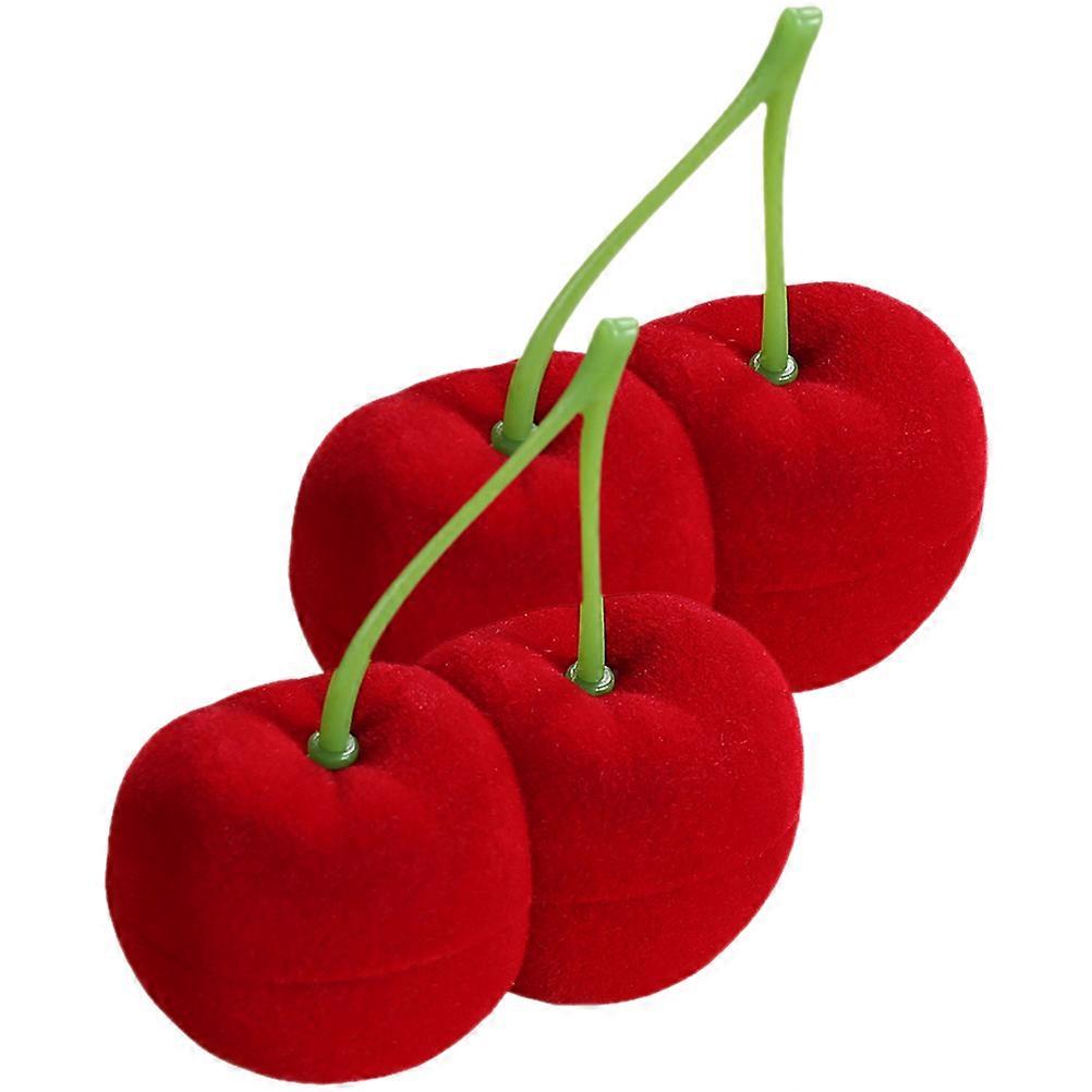 Cherry Shaped Jewelry Ring Box for Storage Use 2Pcs Red Flocking