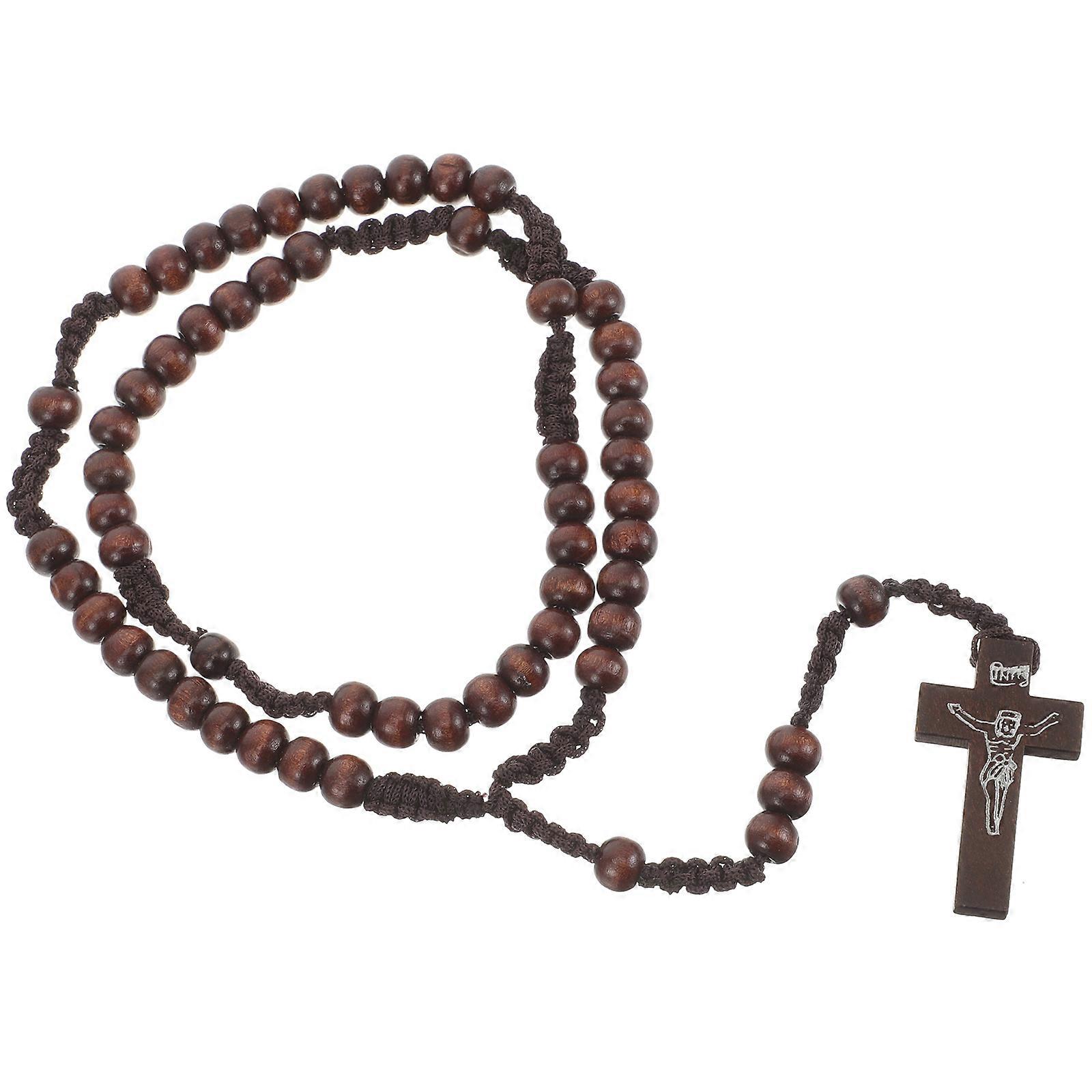 قلادة خشبية متقاطعة متينة للرجال والنساء بحبل بني وبوصة أنيقة