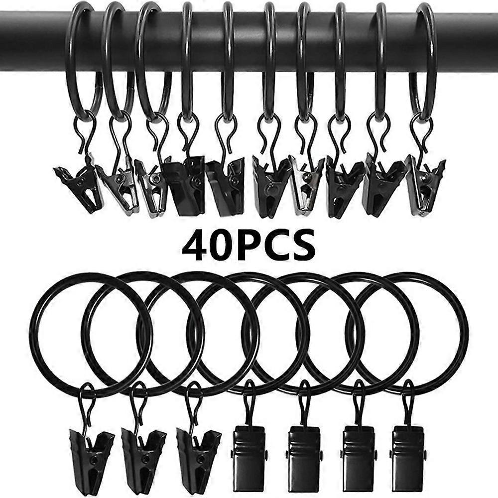 40Pcs Anti Rust Stainless Steel Curtain Ring with Clip for Window Drapery, Inner Size: 35mm