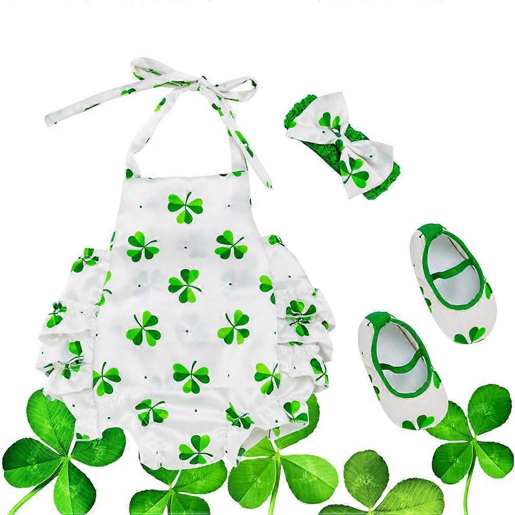 Green Baby Romper with Clover Pattern Outfits for St Patrick's of Polyester Soft and Comfortable 0 6 Month