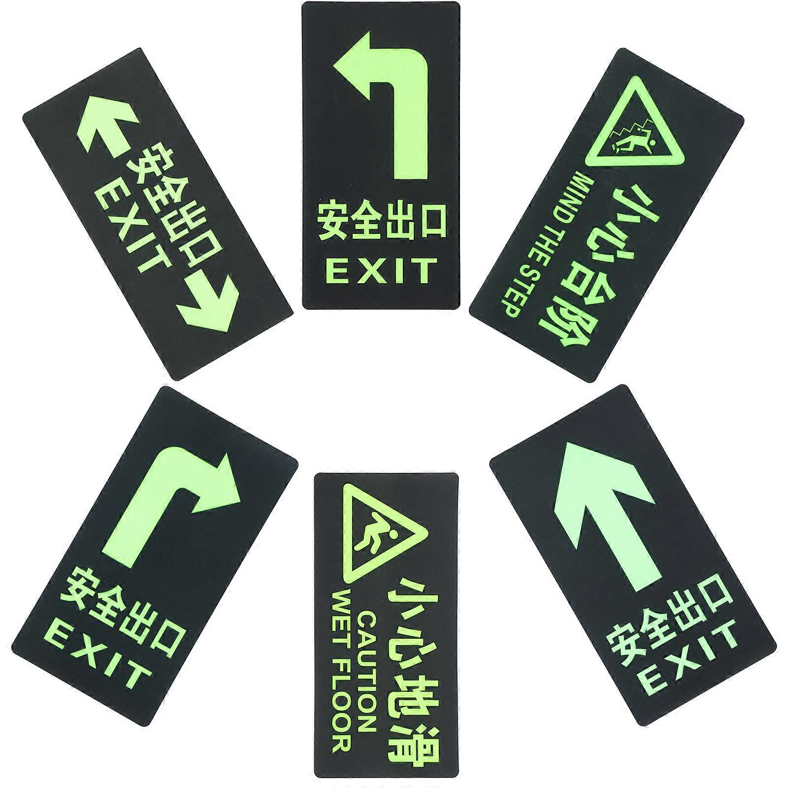 Warning Stickers 6 Pcs Stickers Glowing Direction Indicator Stickers For Public Use Safety Exit Indication Rectangular