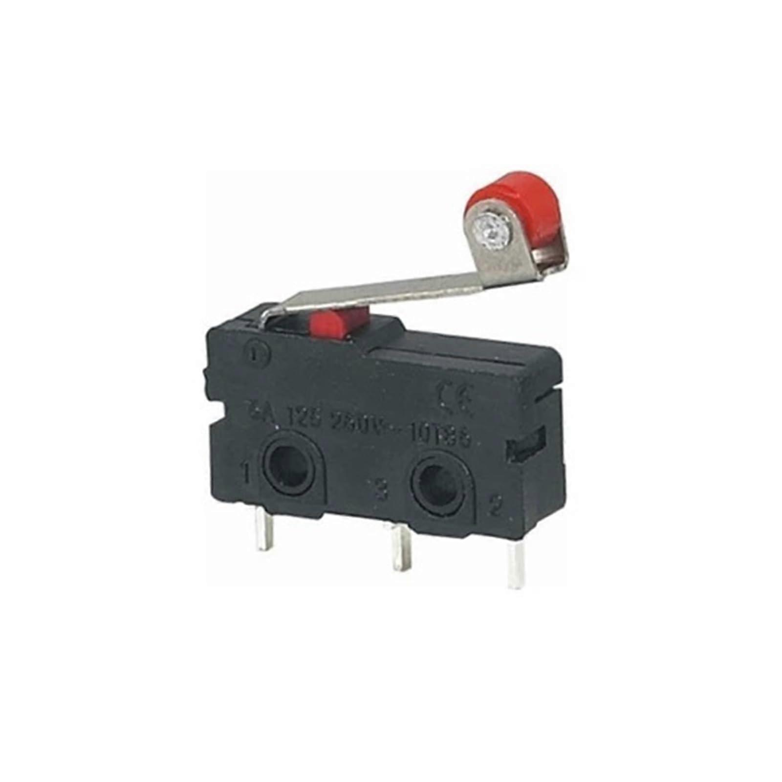5pcs Limit Switch NO NC 3 Pins PCB Terminals SPDT 5A 125V 250V 29mm Roller Arc Lever Snap Action Push Microswitches (PCB Pin Roller Lever)
