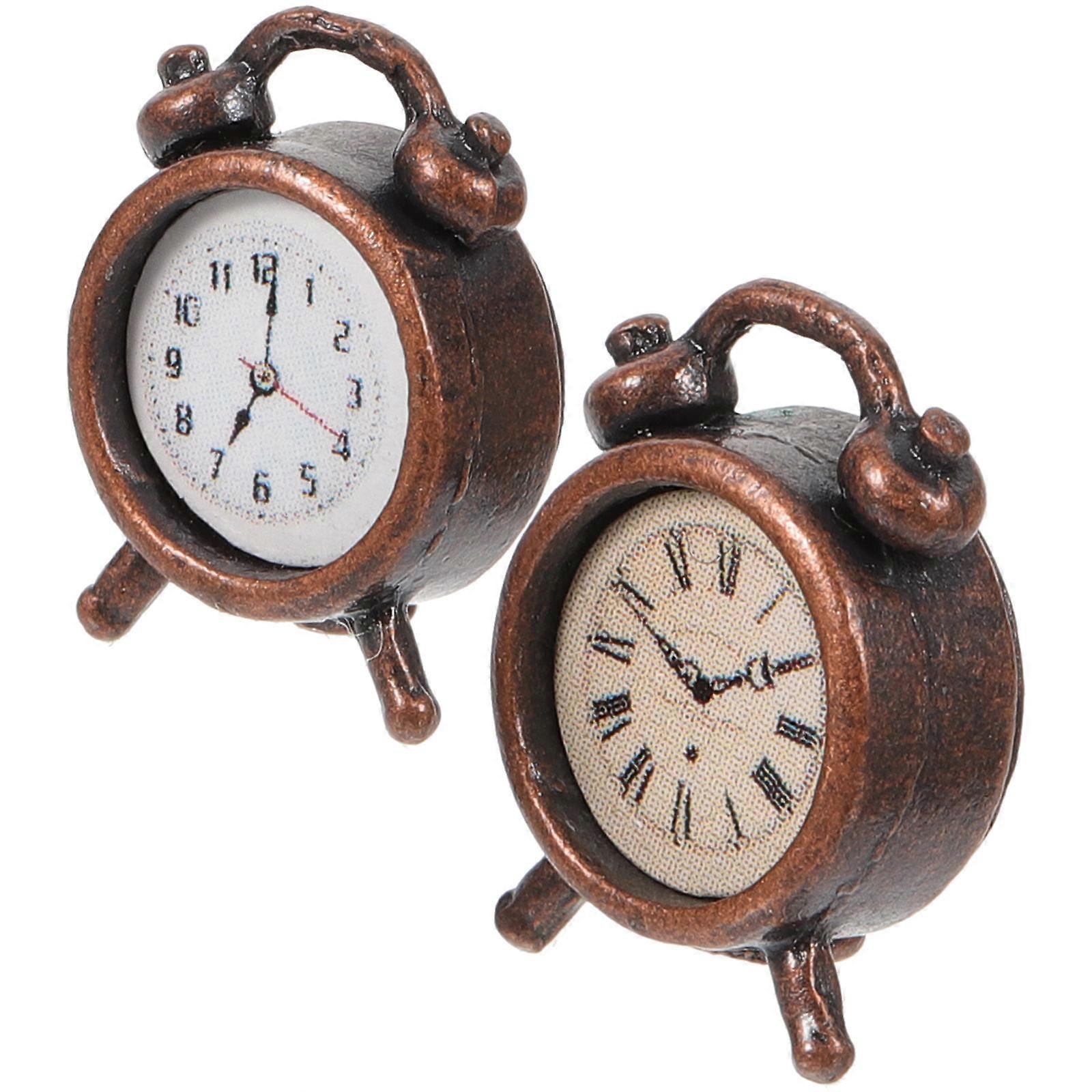 Tiny Alarm Clock Decorative Photo Prop For DIY Projects Assorted Color 2Pcs